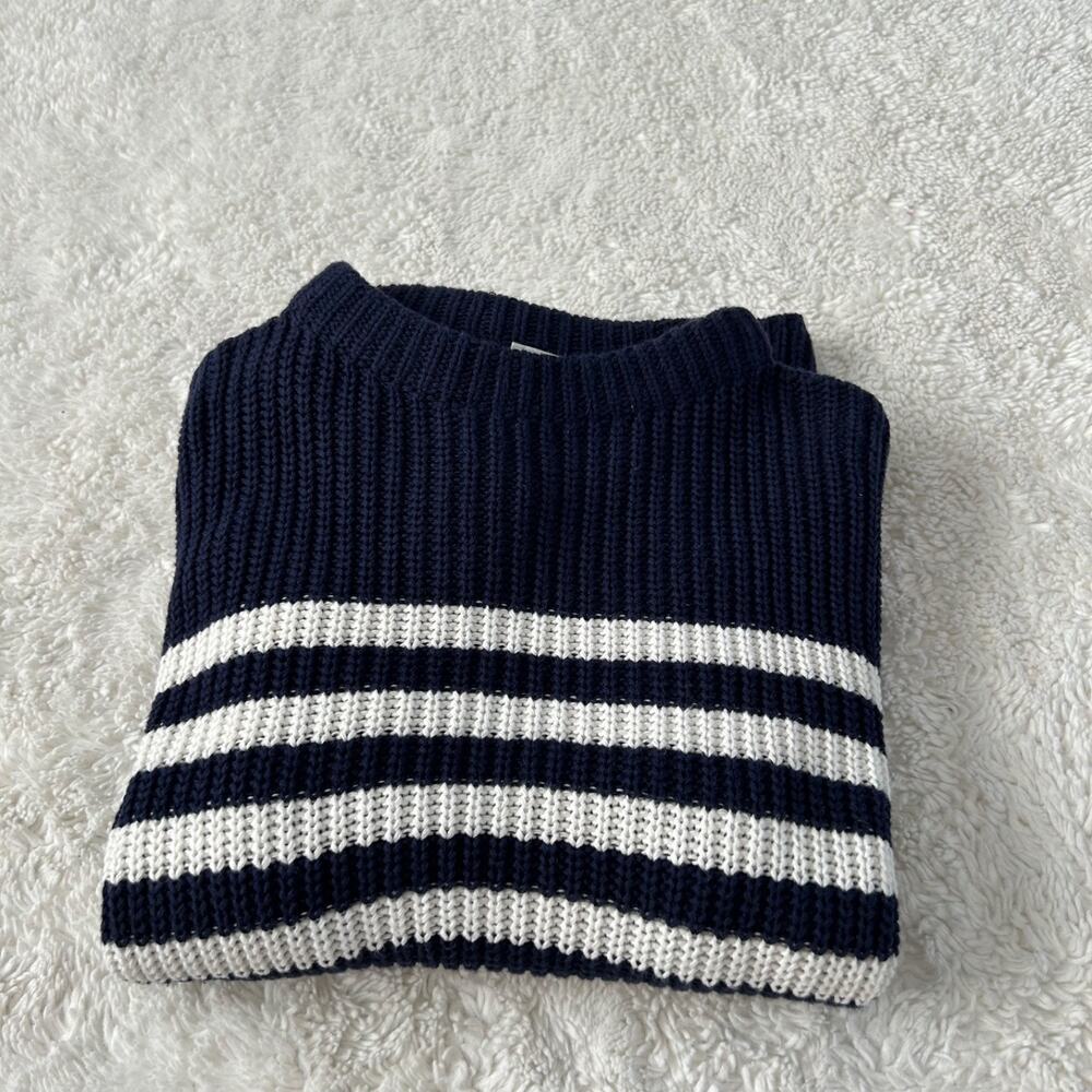 Gap Womens XXL Navy Cotton Striped Knit Sweater Preppy Costal Grandma Lake House